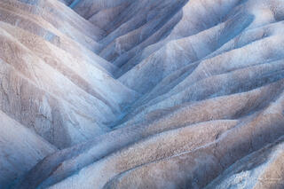 Close up view of geological formations at Zabriskie point at blue hour, Death Valley