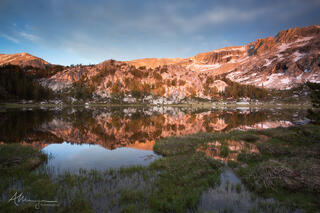 A calm sunset at Young Lakes, in the Yosemite backcountry