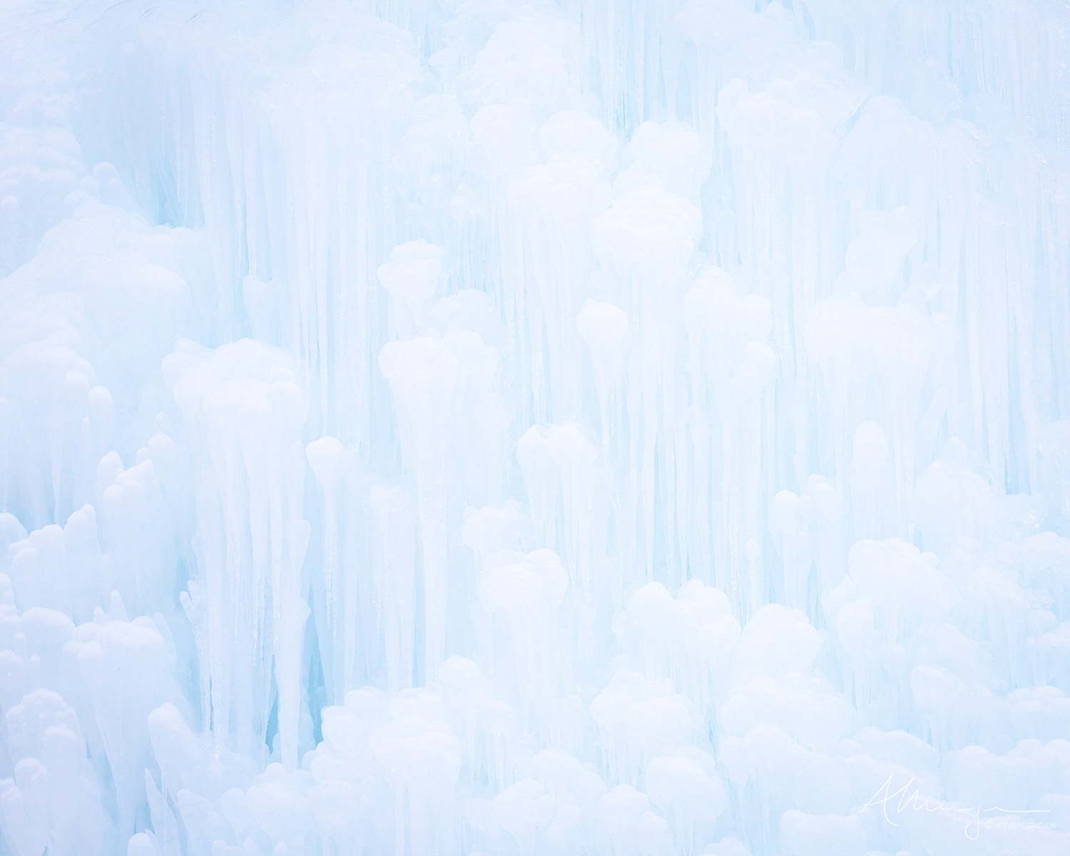 Icefall small scene of blue ice frozen waterfall in Johnston Canyon, Banff National Park