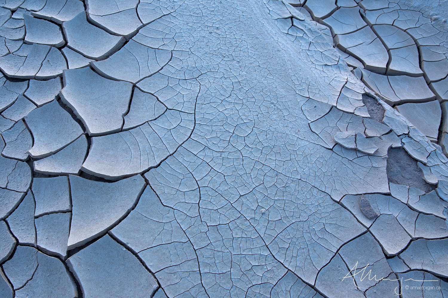 Mud tiles crack and peel away in a Death Valley playa