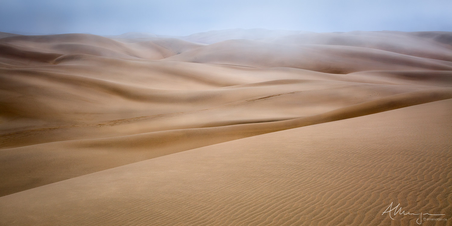 Fog-influence dune fields meet the Atlantic Ocean int eh Namib Sand Sea desert near Sandwich Harbour.  